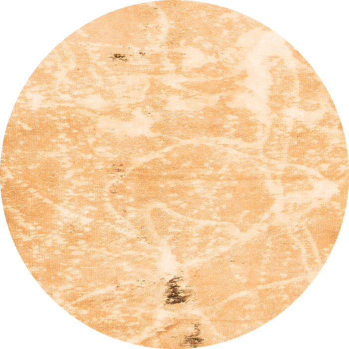 Round Machine Washable Abstract Orange Modern Area Rugs, wshabs1000org