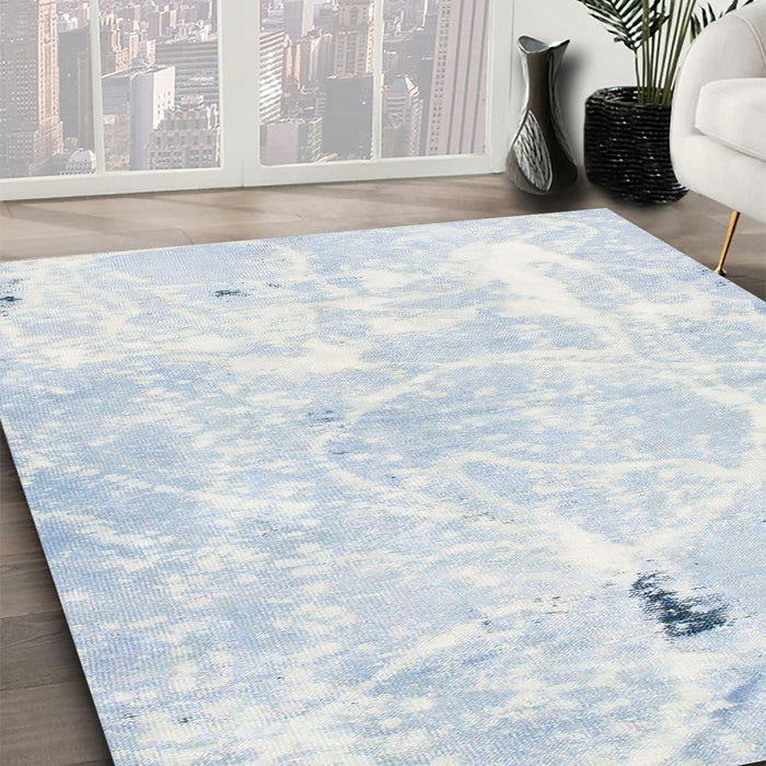 Machine Washable Abstract Light Steel Blue Rug in a Family Room, wshabs1000