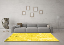Machine Washable Abstract Yellow Modern Rug in a Living Room, wshabs1000yw