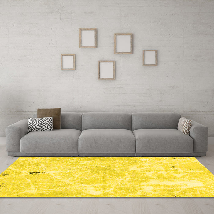 Machine Washable Abstract Yellow Modern Rug in a Living Room, wshabs1000yw
