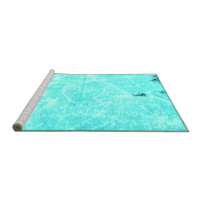 Sideview of Machine Washable Abstract Turquoise Modern Area Rugs, wshabs1000turq