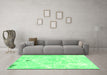 Machine Washable Abstract Green Modern Area Rugs in a Living Room,, wshabs1000grn