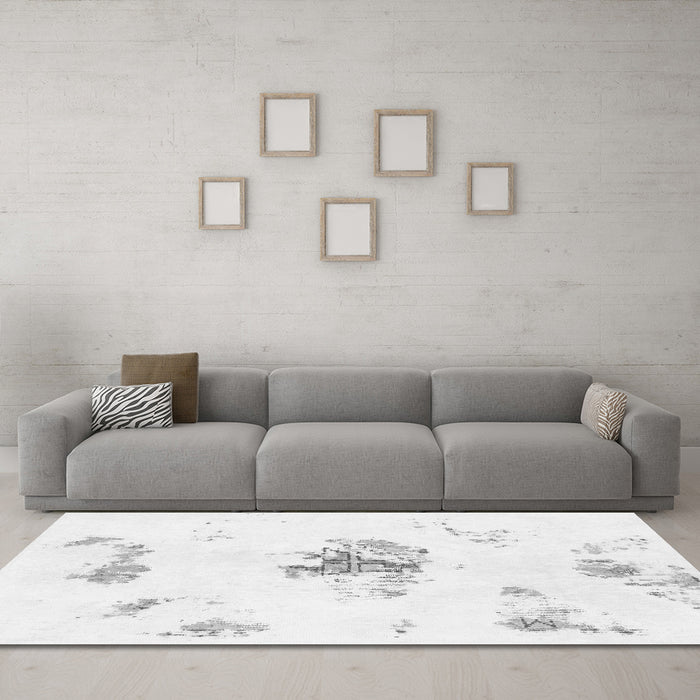 Machine Washable Abstract Gray Modern Rug in a Living Room,, wshabs1001gry