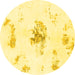 Round Machine Washable Abstract Yellow Modern Rug, wshabs1001yw