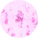Round Machine Washable Abstract Pink Modern Rug, wshabs1001pnk