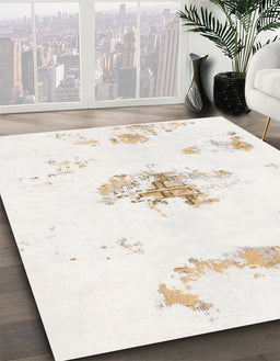 Machine Washable Abstract Off White Beige Rug in a Family Room, wshabs1001