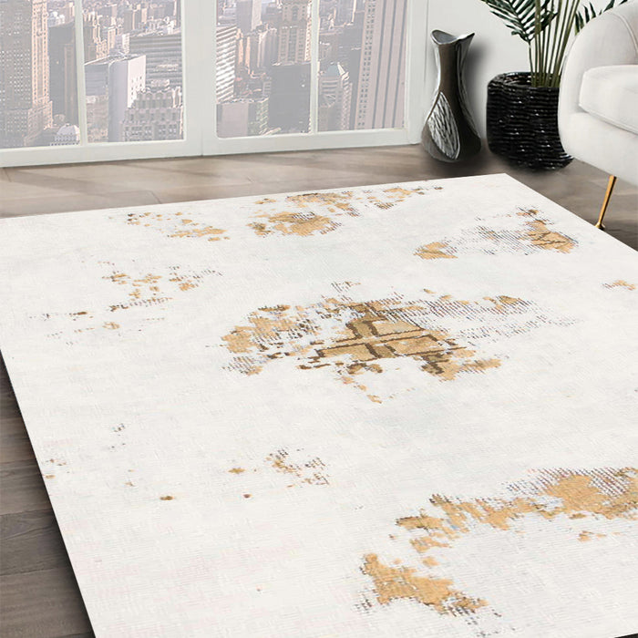 Machine Washable Abstract Off White Beige Rug in a Family Room, wshabs1001