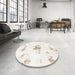 Round Machine Washable Abstract Off White Beige Rug in a Office, wshabs1001