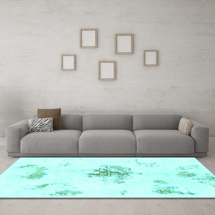 Machine Washable Abstract Turquoise Modern Area Rugs in a Living Room,, wshabs1001turq
