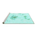 Sideview of Machine Washable Abstract Turquoise Modern Area Rugs, wshabs1001turq