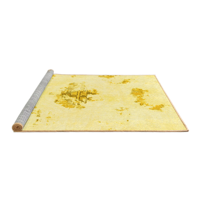 Sideview of Machine Washable Abstract Yellow Modern Rug, wshabs1001yw