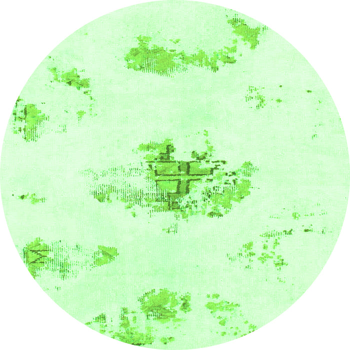 Round Machine Washable Abstract Green Modern Area Rugs, wshabs1001grn