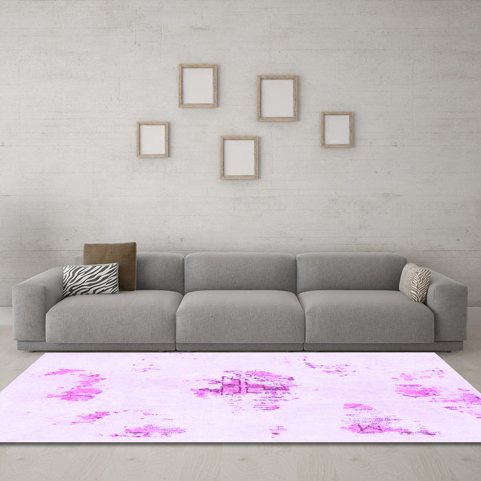 Machine Washable Abstract Purple Modern Area Rugs in a Living Room, wshabs1001pur