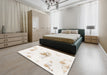 Machine Washable Abstract Off White Beige Rug in a Bedroom, wshabs1001