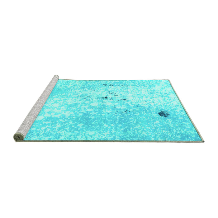 Sideview of Machine Washable Abstract Turquoise Modern Area Rugs, wshabs1002turq
