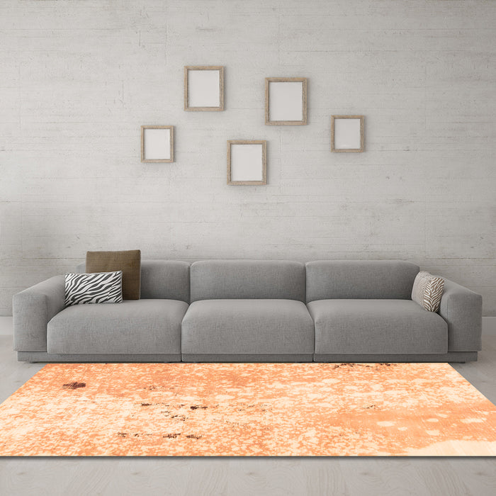 Machine Washable Abstract Orange Modern Area Rugs in a Living Room, wshabs1002org