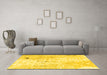 Machine Washable Abstract Yellow Modern Rug in a Living Room, wshabs1002yw