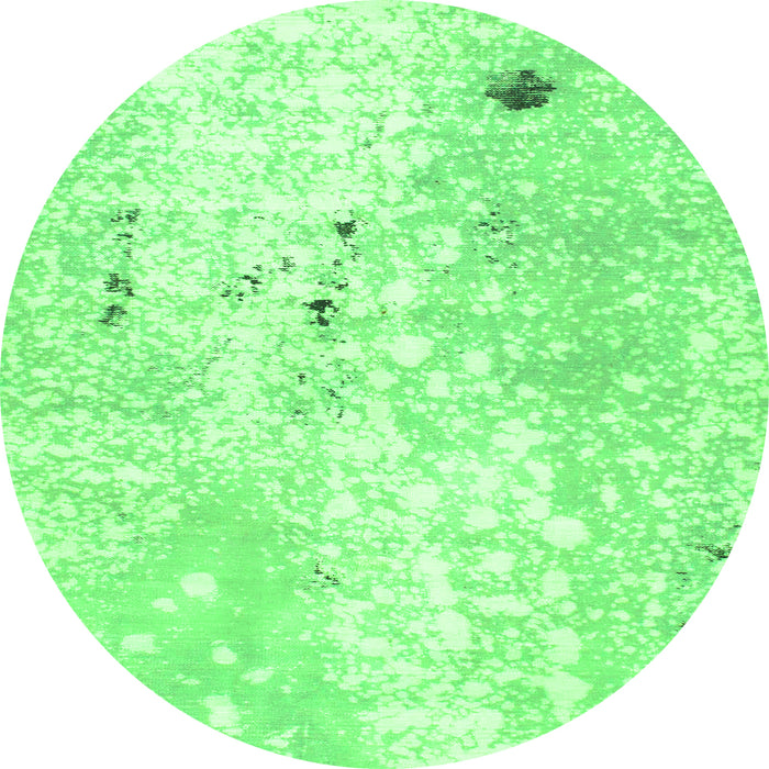 Round Machine Washable Abstract Green Modern Area Rugs, wshabs1002grn