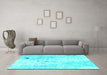 Machine Washable Abstract Turquoise Modern Area Rugs in a Living Room,, wshabs1002turq