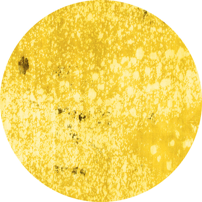 Round Machine Washable Abstract Yellow Modern Rug, wshabs1002yw