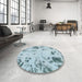 Round Machine Washable Abstract Cadet Blue Green Rug in a Office, wshabs1003