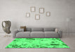 Machine Washable Oriental Green Modern Area Rugs in a Living Room,, wshabs1003grn