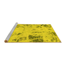 Sideview of Machine Washable Oriental Yellow Modern Rug, wshabs1003yw