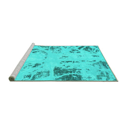 Sideview of Machine Washable Oriental Turquoise Modern Area Rugs, wshabs1003turq