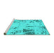 Sideview of Machine Washable Oriental Turquoise Modern Area Rugs, wshabs1003turq