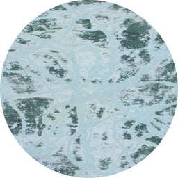 Round Machine Washable Abstract Cadet Blue Green Rug, wshabs1003