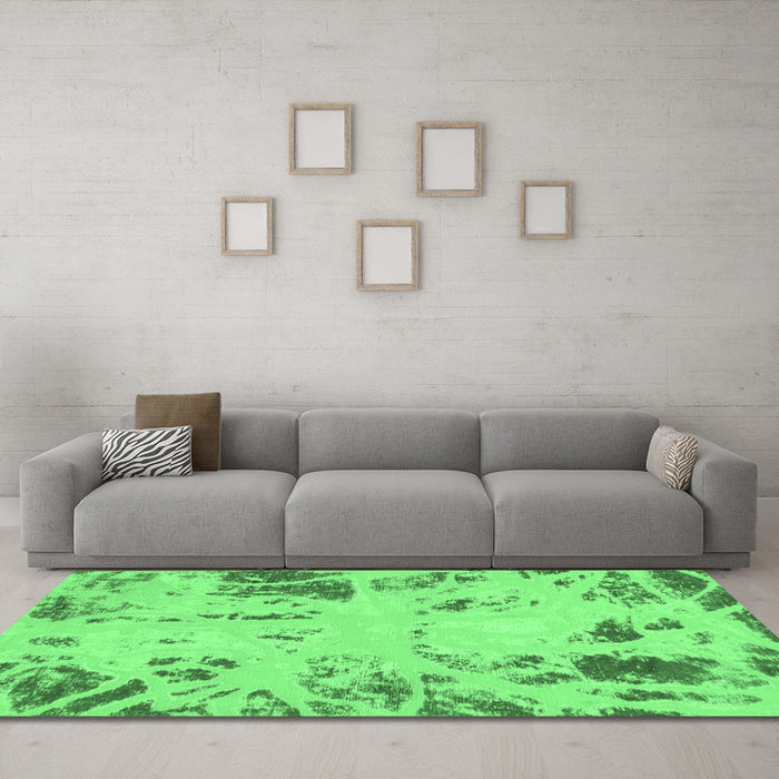 Machine Washable Oriental Emerald Green Modern Area Rugs in a Living Room,, wshabs1003emgrn
