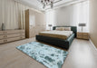 Machine Washable Abstract Cadet Blue Green Rug in a Bedroom, wshabs1003