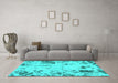 Machine Washable Oriental Turquoise Modern Area Rugs in a Living Room,, wshabs1003turq