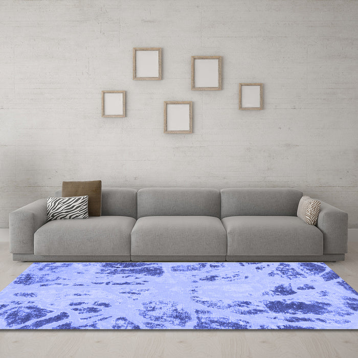 Machine Washable Oriental Blue Modern Rug in a Living Room, wshabs1003blu