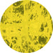 Round Machine Washable Oriental Yellow Modern Rug, wshabs1003yw