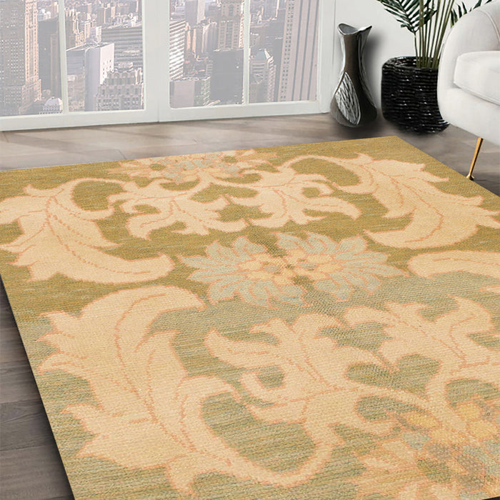 Round Abstract Yellow Oriental Rug in a Office, abs1004