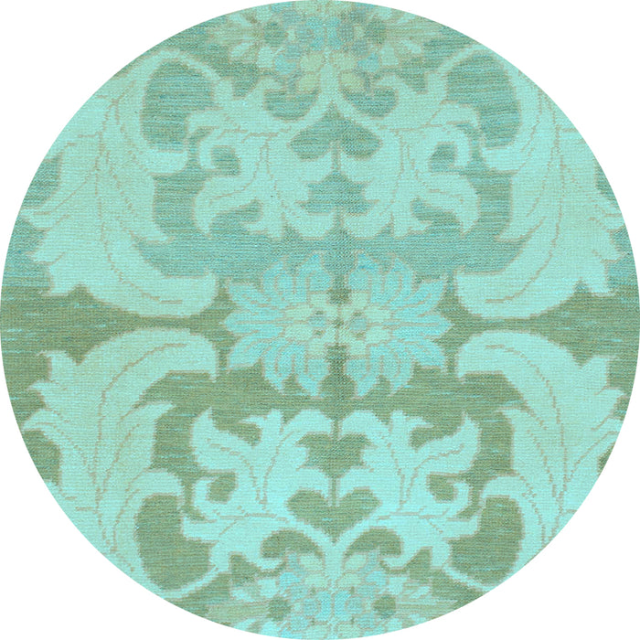 Round Machine Washable Oriental Light Blue Modern Rug, wshabs1004lblu