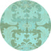 Round Machine Washable Oriental Light Blue Modern Rug, wshabs1004lblu