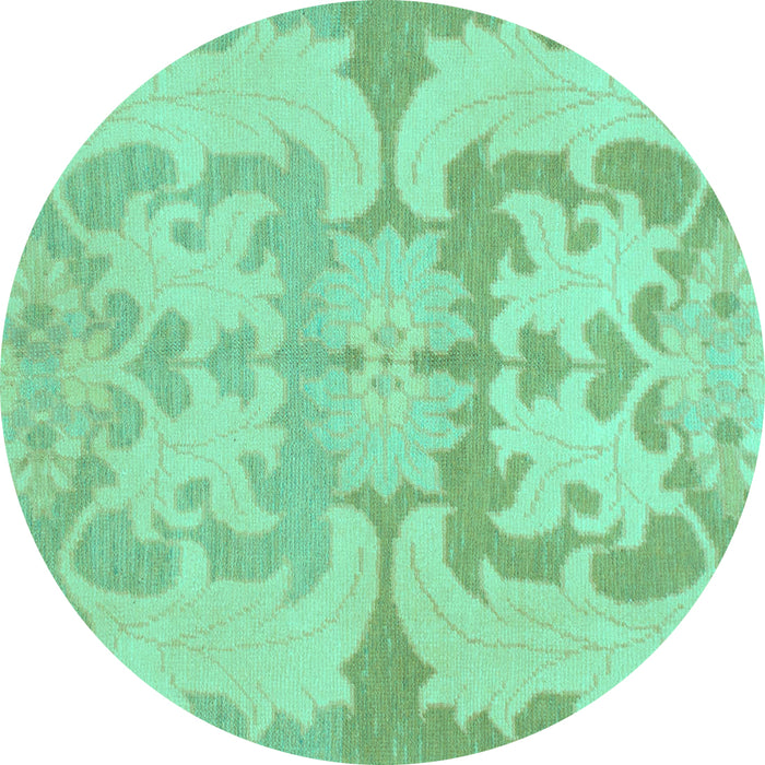 Round Machine Washable Oriental Turquoise Modern Area Rugs, wshabs1004turq