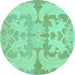 Round Machine Washable Oriental Turquoise Modern Area Rugs, wshabs1004turq