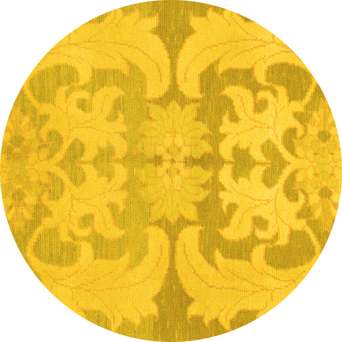 Round Machine Washable Oriental Yellow Modern Rug, wshabs1004yw