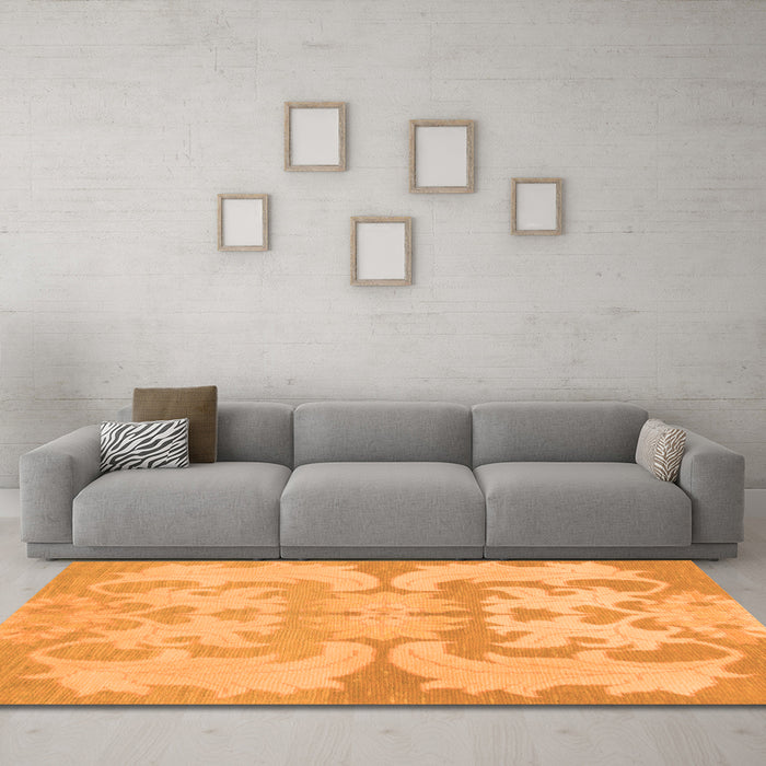 Machine Washable Oriental Orange Modern Area Rugs in a Living Room, wshabs1004org