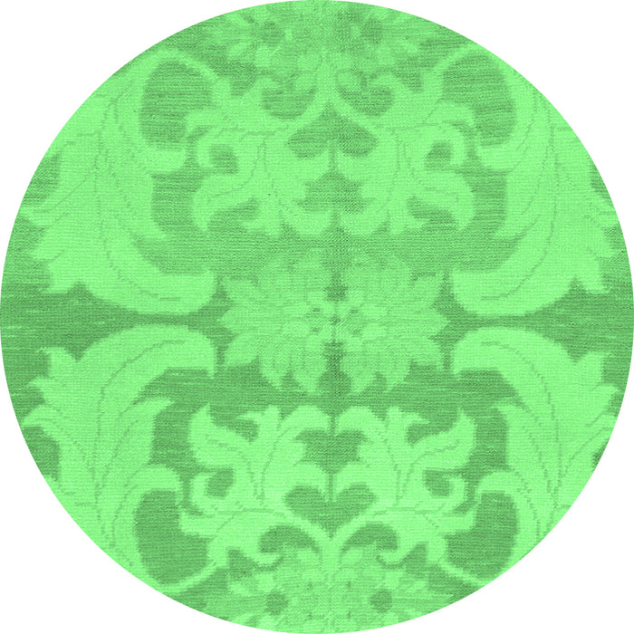 Round Machine Washable Oriental Emerald Green Modern Area Rugs, wshabs1004emgrn