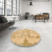 Round Machine Washable Abstract Yellow Rug in a Office, wshabs1004