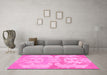 Machine Washable Oriental Pink Modern Rug in a Living Room, wshabs1004pnk