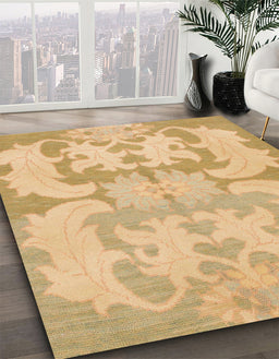Machine Washable Abstract Yellow Rug in a Family Room, wshabs1004