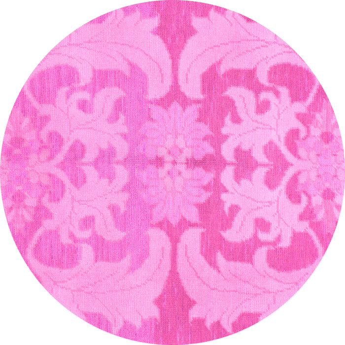Round Machine Washable Oriental Pink Modern Rug, wshabs1004pnk