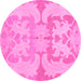 Round Machine Washable Oriental Pink Modern Rug, wshabs1004pnk