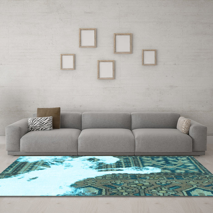 Machine Washable Oriental Light Blue Modern Rug in a Living Room, wshabs1005lblu