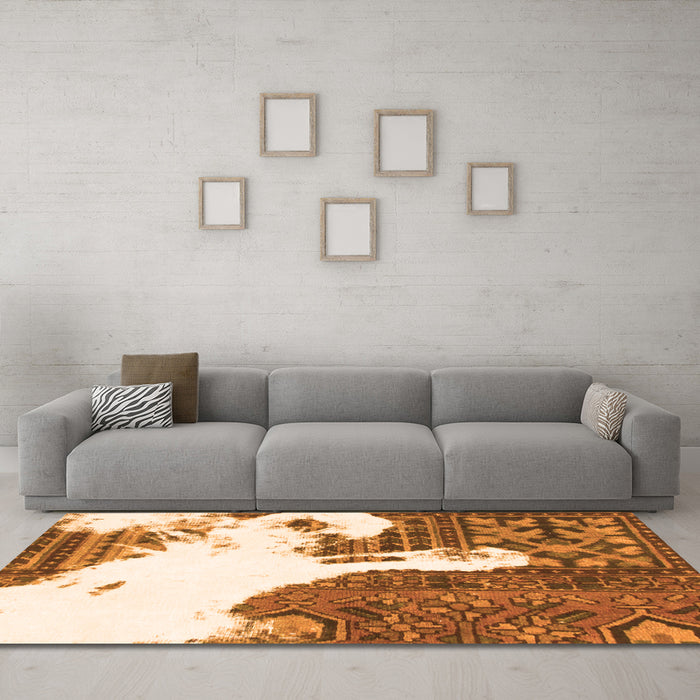 Machine Washable Oriental Orange Modern Area Rugs in a Living Room, wshabs1005org
